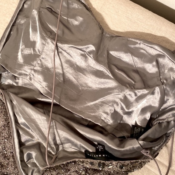 Aidan Mattox Party Dress sequined and beaded spaghetti straps in Platinum size 8 - Picture 11 of 13